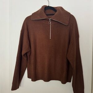 Forever 21 Brown Zip Up Neck Sweater